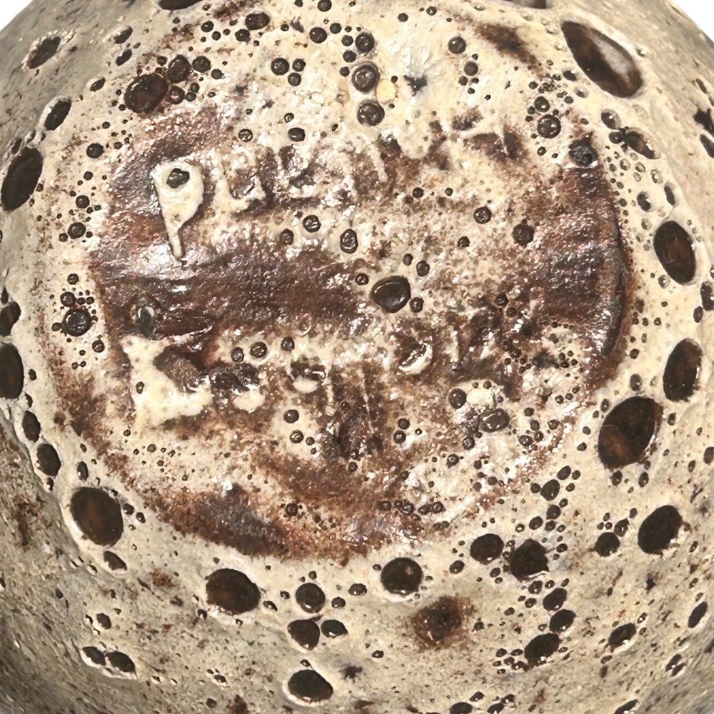 Studio Pottery Crater Glaze Bud Vase Signed Artisan Volcanic Ceramic Tan Brown4" - Picture 7 of 9